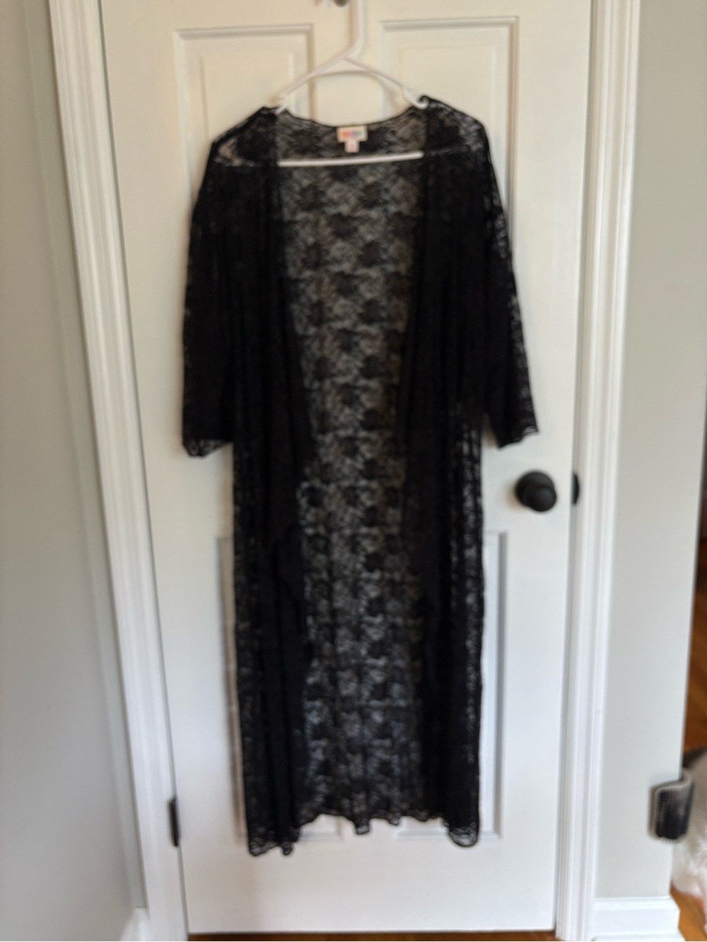 LuLaRoe Black Sheer Lace Long Kimono Robe